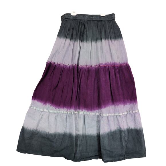 Jackpot Purple Gray Tie Dye Tiered Maxi Skirt One Size Elastic Waist Boho Whimsy - Picture 2 of 6